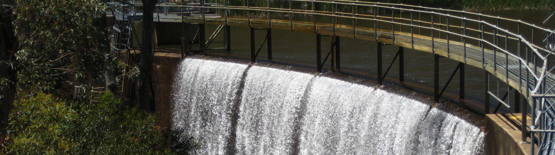 the dam wall in flood